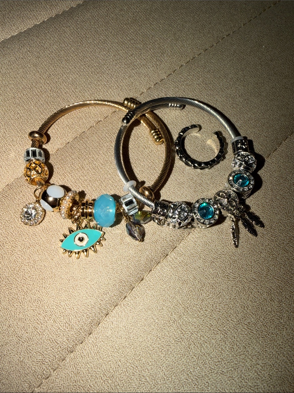 Gold & Silver Beaded Charm Bracelets with Turquoise Accents ( 2 ) bracelet